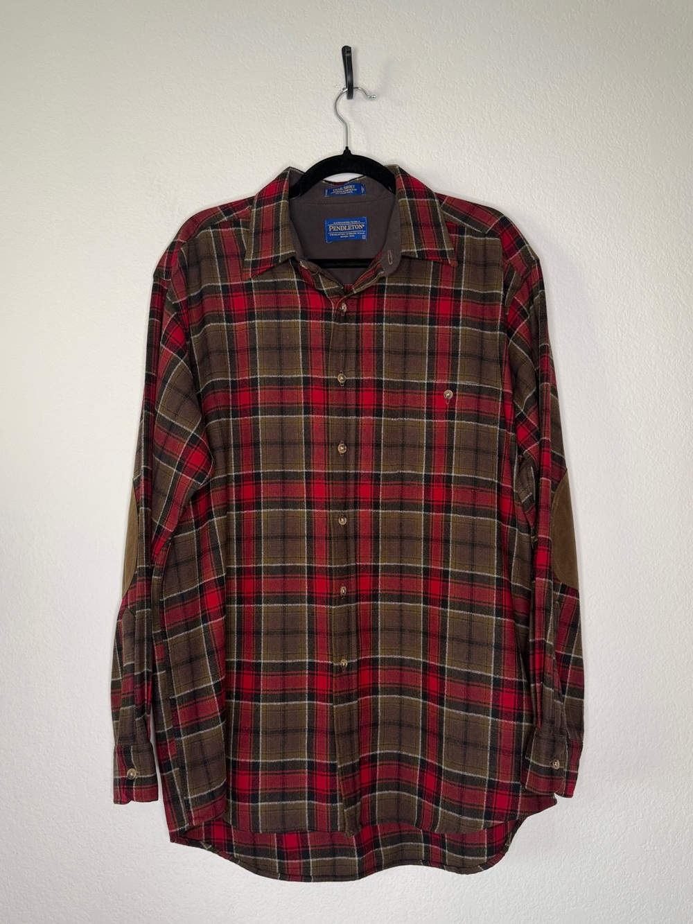 Pendleton Red Brown Plaid Trail Button Up Shirt Wool Lined Size L